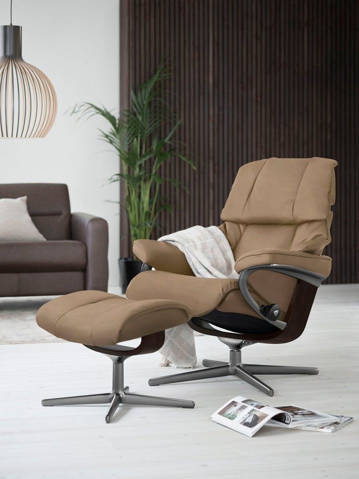 Stressless® Relaxsessel Reno (Set, Relaxsessel mit Hocker), mit Hocker, mit Cross Base, Größe S, M & L, Holzakzent Braun von Stressless®