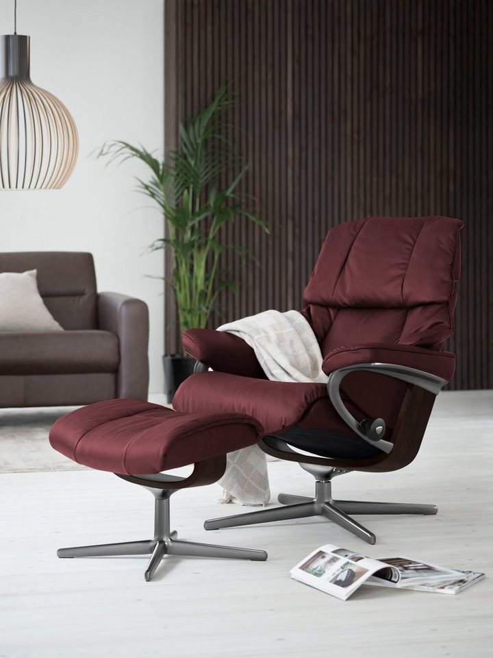 Stressless® Relaxsessel Reno (Set, Relaxsessel mit Hocker), mit Hocker, mit Cross Base, Größe S, M & L, Holzakzent Braun von Stressless®