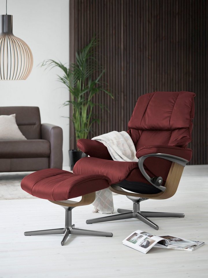 Stressless® Relaxsessel Reno (Set, Relaxsessel mit Hocker), mit Hocker, mit Cross Base, Größe S, M & L, Holzakzent Eiche von Stressless®