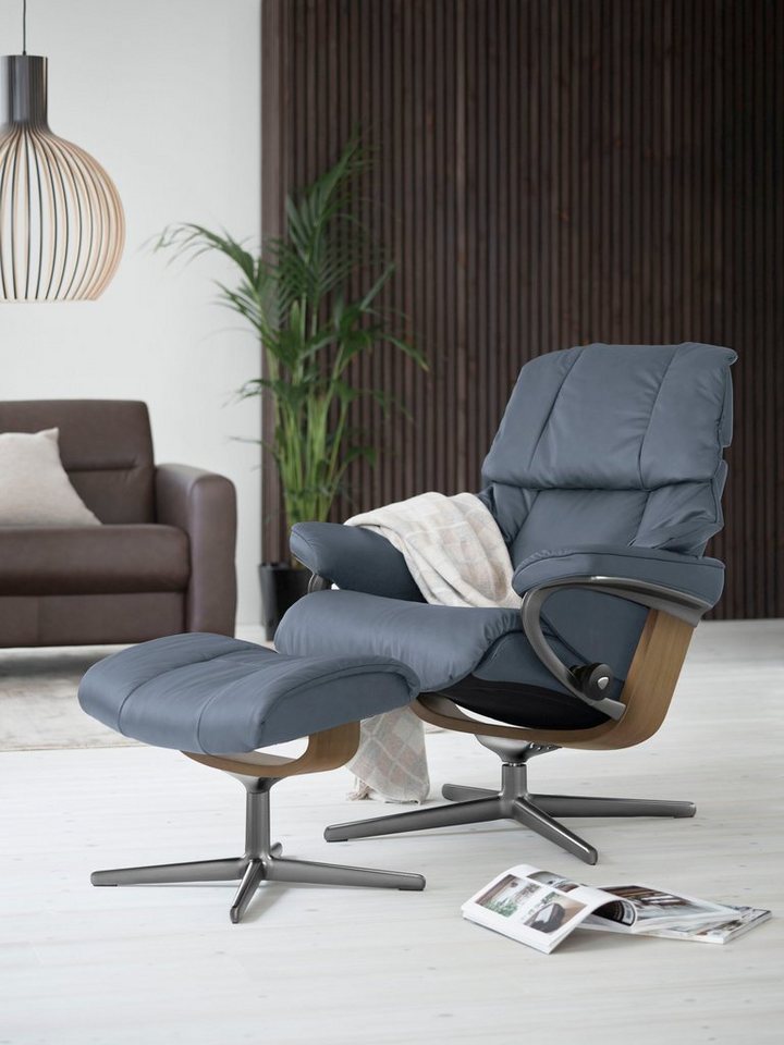 Stressless® Relaxsessel Reno (Set, Relaxsessel mit Hocker), mit Hocker, mit Cross Base, Größe S, M & L, Holzakzent Eiche von Stressless®