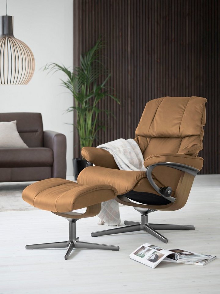 Stressless® Relaxsessel Reno (Set, Relaxsessel mit Hocker), mit Hocker, mit Cross Base, Größe S, M & L, Holzakzent Eiche von Stressless®