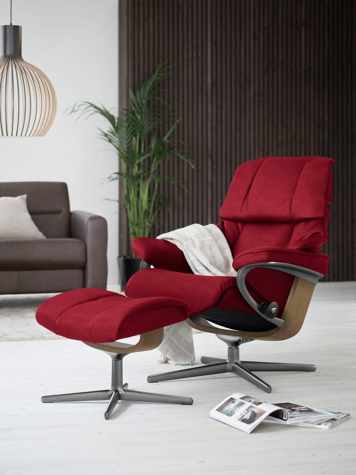 Stressless® Relaxsessel Reno (Set, Relaxsessel mit Hocker), mit Hocker, mit Cross Base, Größe S, M & L, Holzakzent Eiche von Stressless®