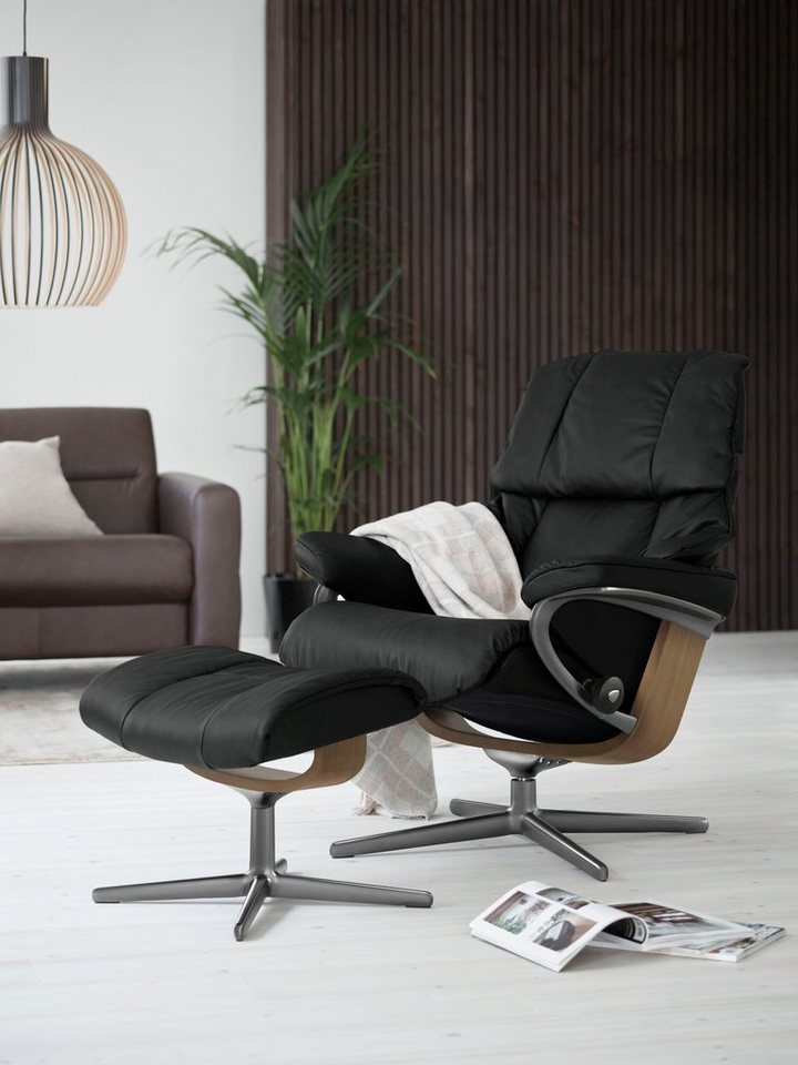 Stressless® Relaxsessel Reno (Set, Relaxsessel mit Hocker), mit Hocker, mit Cross Base, Größe S, M & L, Holzakzent Eiche von Stressless®