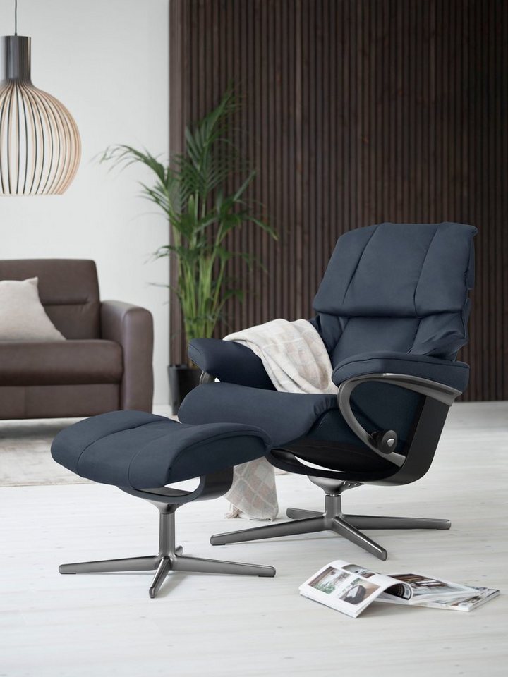 Stressless® Relaxsessel Reno (Set, Relaxsessel mit Hocker), mit Hocker, mit Cross Base, Größe S, M & L, Holzakzent Schwarz von Stressless®