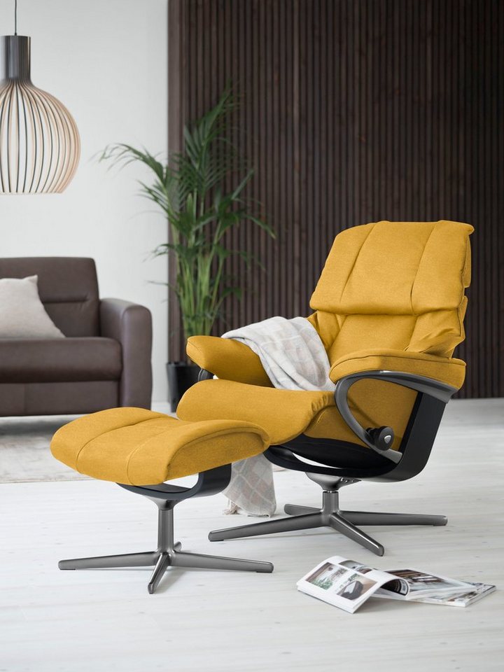 Stressless® Relaxsessel Reno (Set, Relaxsessel mit Hocker), mit Hocker, mit Cross Base, Größe S, M & L, Holzakzent Schwarz von Stressless®