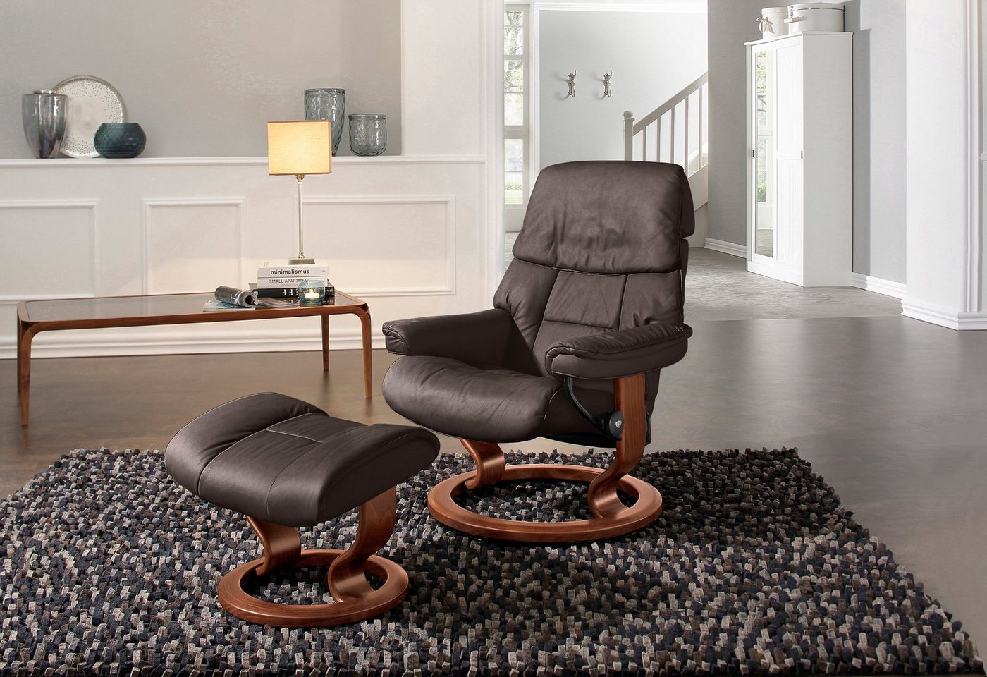 Stressless® Relaxsessel Ruby (Set, Relaxsessel mit Hocker), mit Classic Base, Größe M, Gestell Eiche, Wenge, Braun & Schwarz von Stressless®