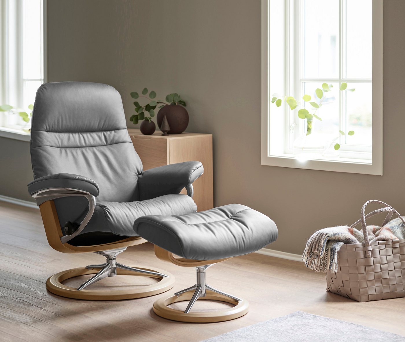 Stressless® Relaxsessel Sunrise (Set, Relaxsessel mit Hocker), mit Signature Base, Größe L, Gestell Eiche von Stressless®