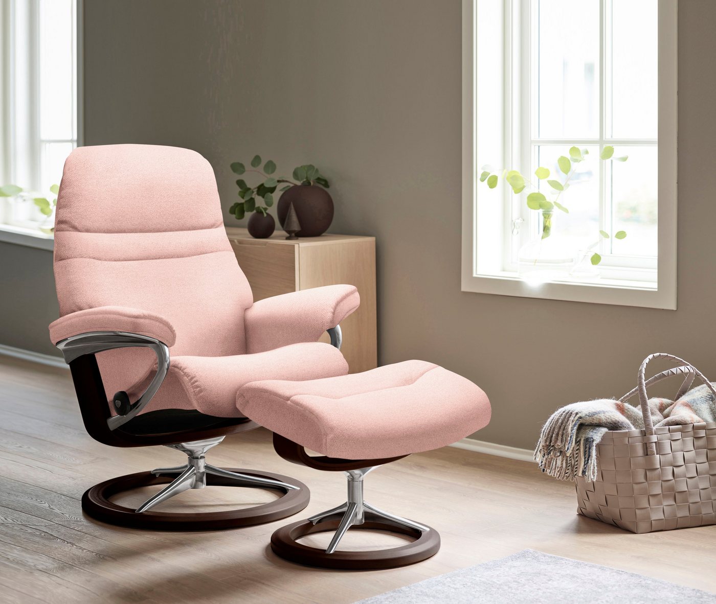 Stressless® Relaxsessel Sunrise (Set, Relaxsessel mit Hocker), mit Signature Base, Größe S, Gestell Braun von Stressless®