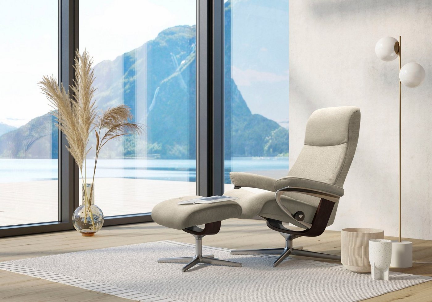 Stressless® Relaxsessel View (Set, Relaxsessel mit Hocker), mit Hocker, mit Cross Base, Größe S, M & L, Holzakzent Braun von Stressless®