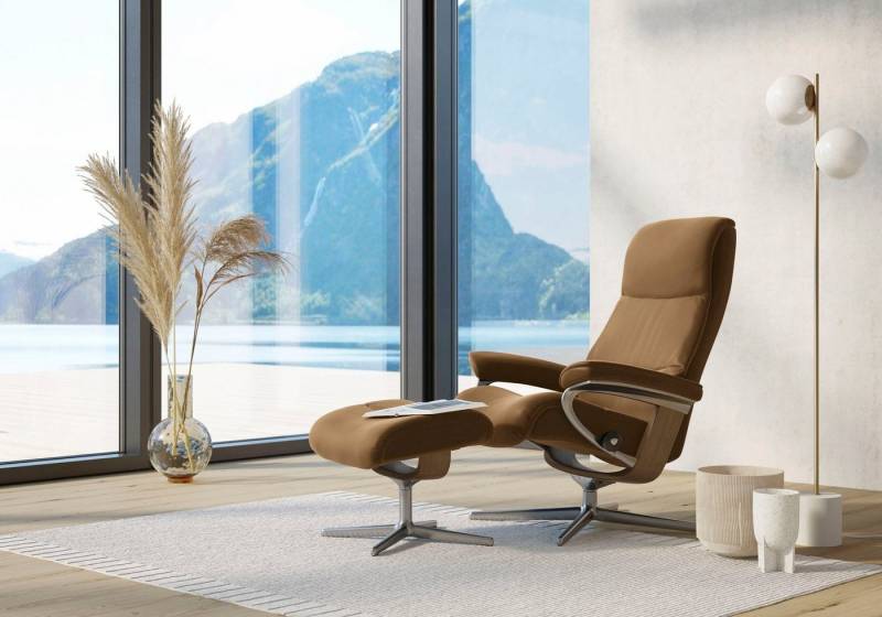 Stressless® Relaxsessel View (Set, Relaxsessel mit Hocker), mit Hocker, mit Cross Base, Größe S, M & L, Holzakzent Eiche von Stressless®