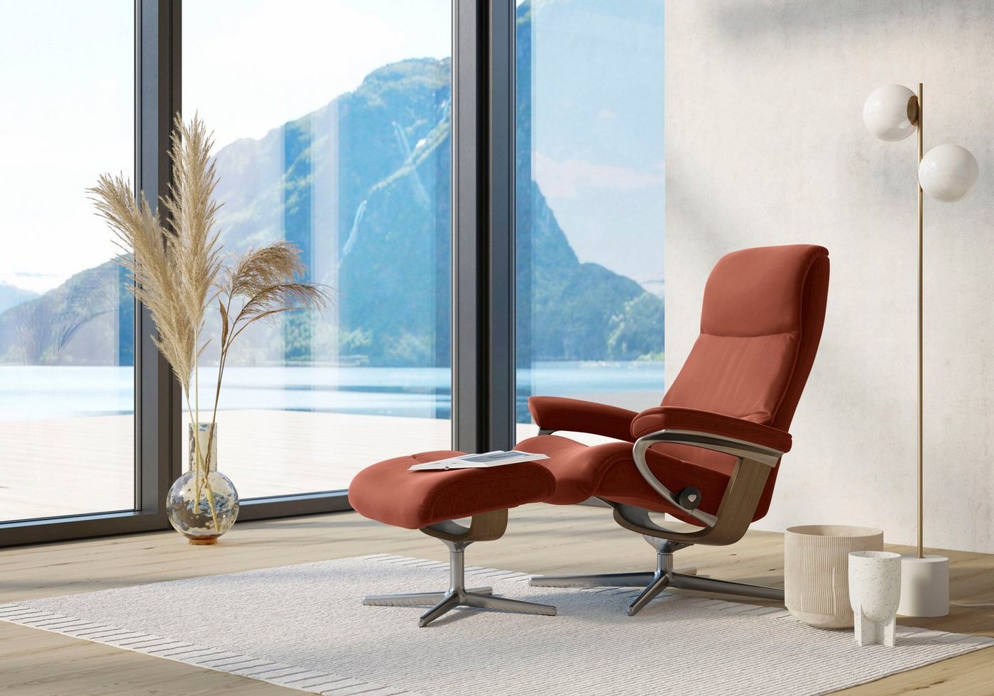 Stressless® Relaxsessel View (Set, Relaxsessel mit Hocker), mit Hocker, mit Cross Base, Größe S, M & L, Holzakzent Eiche von Stressless®