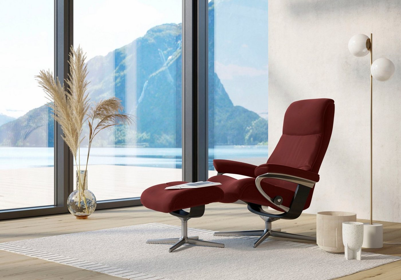 Stressless® Relaxsessel View (Set, Relaxsessel mit Hocker), mit Hocker, mit Cross Base, Größe S, M & L, Holzakzent Schwarz von Stressless®