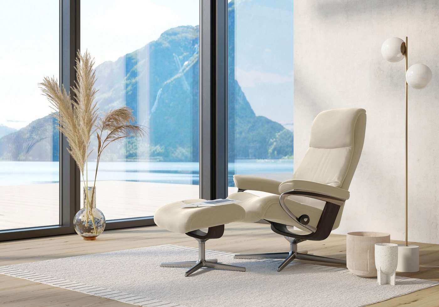 Stressless® Relaxsessel View (Set, Relaxsessel mit Hocker), mit Hocker, mit Cross Base, Größe S, M & L, Holzakzent Wenge von Stressless®