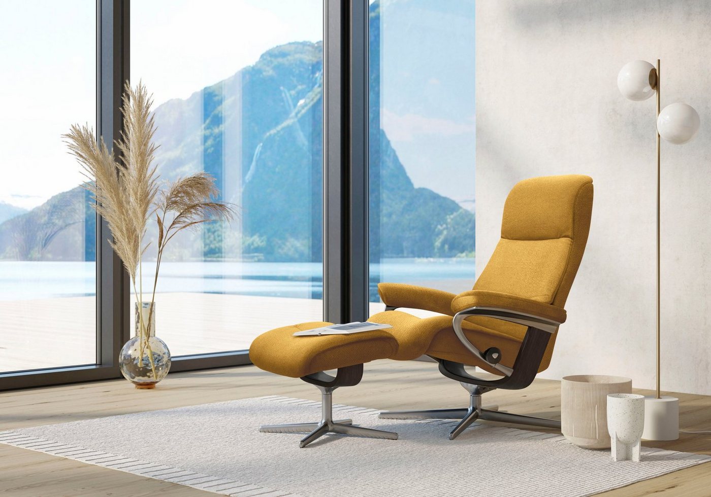 Stressless® Relaxsessel View (Set, Relaxsessel mit Hocker), mit Hocker, mit Cross Base, Größe S, M & L, Holzakzent Wenge von Stressless®