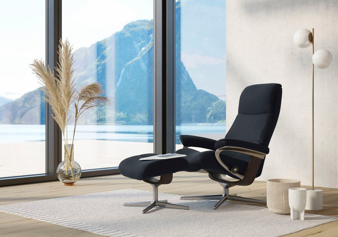 Stressless® Relaxsessel View (Set, Relaxsessel mit Hocker), mit Hocker, mit Cross Base, Größe S, M & L, Holzakzent Wenge von Stressless®