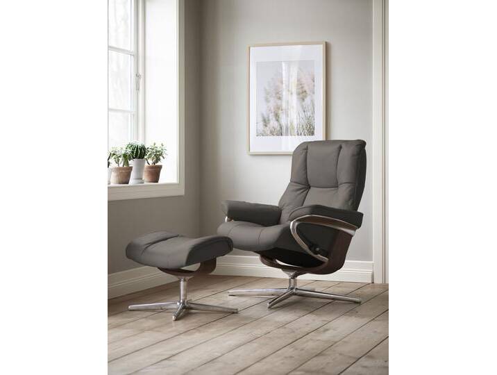 Fußhocker STRESSLESS Mayfair , grau (metal grau paloma), B:55cm H:41cm T:39cm, Leder PALOMA: PALOMA ist ein durchgefärbtes Semianilin-Möbelleder mit natürlicher Narbung., Hocker, mit Cross Base, Größe S, M & L, Holzakzent Braun von Stressless