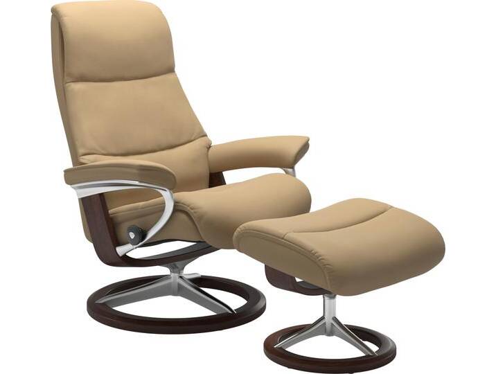 Fußhocker STRESSLESS View , beige (sand paloma), B:57cm H:43cm T:47cm, Leder BATICK: BATICK ist ein leicht korrigiertes, durchgefärbtes und genarbtes Möbelleder, bei dem die meisten Unebenheiten und Spuren in der Regel entfernt wurden., Leder PALOMA: PALOMA ist ein durchgefärbtes Semianilin-Möbelleder mit natürlicher Narbung., ROHLEDER Stoff Q2 FARON: Ein fester zuverlässiger Bouclu00e9 mit einem strukturierten Aussehen und einer komfortablen Oberfläche (100% Polyester im Flor, Grundgewebe: 50% Polyester, 50% Polyacryl), Struktur fein JASMINE (90% Polyester, 10% Baumwolle), Hocker, mit Signature Base,Gestell Braun von Stressless