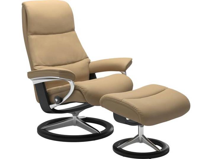 Fußhocker STRESSLESS View , beige (sand paloma), B:57cm H:43cm T:47cm, Leder BATICK: BATICK ist ein leicht korrigiertes, durchgefärbtes und genarbtes Möbelleder, bei dem die meisten Unebenheiten und Spuren in der Regel entfernt wurden., Leder PALOMA: PALOMA ist ein durchgefärbtes Semianilin-Möbelleder mit natürlicher Narbung., ROHLEDER Stoff Q2 FARON: Ein fester zuverlässiger Bouclu00e9 mit einem strukturierten Aussehen und einer komfortablen Oberfläche (100% Polyester im Flor, Grundgewebe: 50% Polyester, 50% Polyacryl), Struktur fein JASMINE (90% Polyester, 10% Baumwolle), Hocker, Fußhocker, mit Signature Base,Gestell Schwarz von Stressless