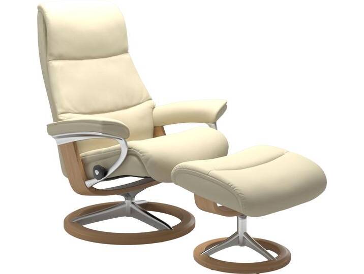 Fußhocker STRESSLESS View , beige (vanilla paloma), B:57cm H:43cm T:47cm, Leder BATICK: BATICK ist ein leicht korrigiertes, durchgefärbtes und genarbtes Möbelleder, bei dem die meisten Unebenheiten und Spuren in der Regel entfernt wurden., Leder PALOMA: PALOMA ist ein durchgefärbtes Semianilin-Möbelleder mit natürlicher Narbung., ROHLEDER Stoff Q2 FARON: Ein fester zuverlässiger Bouclu00e9 mit einem strukturierten Aussehen und einer komfortablen Oberfläche (100% Polyester im Flor, Grundgewebe: 50% Polyester, 50% Polyacryl), Struktur fein JASMINE (90% Polyester, 10% Baumwolle), Hocker, mit Signature Base,Gestell Eiche von Stressless