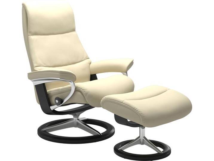 Fußhocker STRESSLESS View , beige (vanilla paloma), B:57cm H:43cm T:47cm, Leder BATICK: BATICK ist ein leicht korrigiertes, durchgefärbtes und genarbtes Möbelleder, bei dem die meisten Unebenheiten und Spuren in der Regel entfernt wurden., Leder PALOMA: PALOMA ist ein durchgefärbtes Semianilin-Möbelleder mit natürlicher Narbung., ROHLEDER Stoff Q2 FARON: Ein fester zuverlässiger Bouclu00e9 mit einem strukturierten Aussehen und einer komfortablen Oberfläche (100% Polyester im Flor, Grundgewebe: 50% Polyester, 50% Polyacryl), Struktur fein JASMINE (90% Polyester, 10% Baumwolle), Hocker, Fußhocker, mit Signature Base,Gestell Schwarz von Stressless