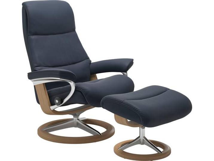 Fußhocker STRESSLESS View , blau (oxford blau paloma), B:57cm H:43cm T:47cm, Leder BATICK: BATICK ist ein leicht korrigiertes, durchgefärbtes und genarbtes Möbelleder, bei dem die meisten Unebenheiten und Spuren in der Regel entfernt wurden., Leder PALOMA: PALOMA ist ein durchgefärbtes Semianilin-Möbelleder mit natürlicher Narbung., ROHLEDER Stoff Q2 FARON: Ein fester zuverlässiger Bouclu00e9 mit einem strukturierten Aussehen und einer komfortablen Oberfläche (100% Polyester im Flor, Grundgewebe: 50% Polyester, 50% Polyacryl), Struktur fein JASMINE (90% Polyester, 10% Baumwolle), Hocker, mit Signature Base,Gestell Eiche von Stressless