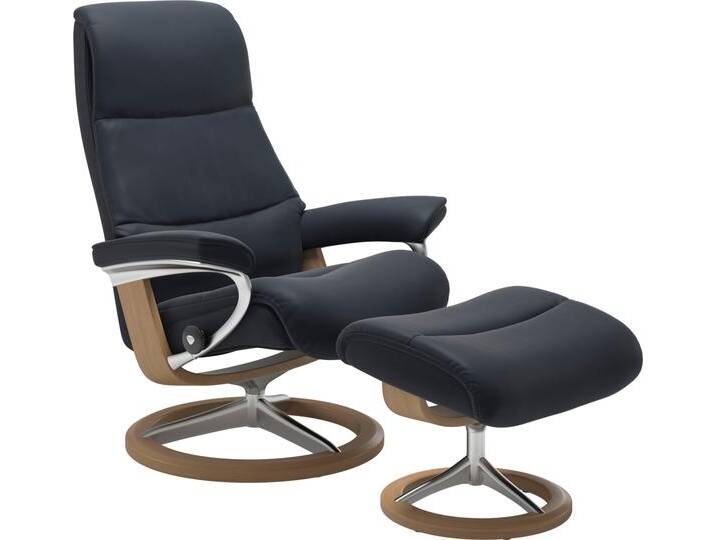 Fußhocker STRESSLESS View , blau (shadow blau paloma), B:57cm H:43cm T:47cm, Leder BATICK: BATICK ist ein leicht korrigiertes, durchgefärbtes und genarbtes Möbelleder, bei dem die meisten Unebenheiten und Spuren in der Regel entfernt wurden., Leder PALOMA: PALOMA ist ein durchgefärbtes Semianilin-Möbelleder mit natürlicher Narbung., ROHLEDER Stoff Q2 FARON: Ein fester zuverlässiger Bouclu00e9 mit einem strukturierten Aussehen und einer komfortablen Oberfläche (100% Polyester im Flor, Grundgewebe: 50% Polyester, 50% Polyacryl), Struktur fein JASMINE (90% Polyester, 10% Baumwolle), Hocker, mit Signature Base,Gestell Eiche von Stressless