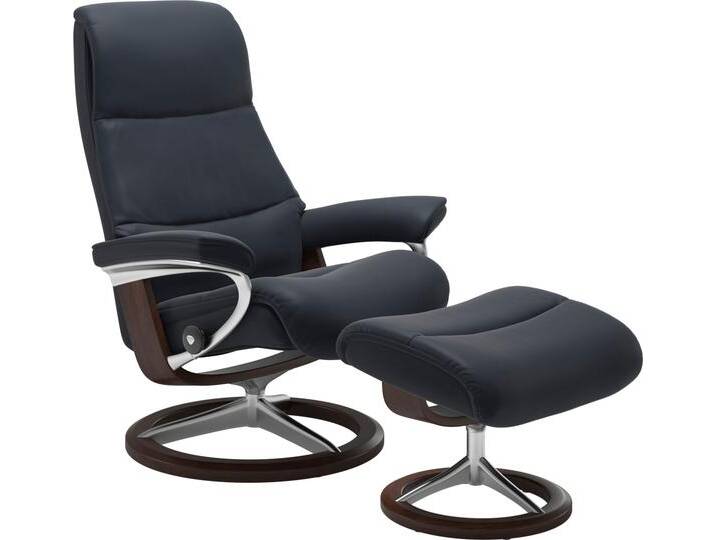 Fußhocker STRESSLESS View , blau (shadow blau paloma), B:57cm H:43cm T:47cm, Leder BATICK: BATICK ist ein leicht korrigiertes, durchgefärbtes und genarbtes Möbelleder, bei dem die meisten Unebenheiten und Spuren in der Regel entfernt wurden., Leder PALOMA: PALOMA ist ein durchgefärbtes Semianilin-Möbelleder mit natürlicher Narbung., ROHLEDER Stoff Q2 FARON: Ein fester zuverlässiger Bouclu00e9 mit einem strukturierten Aussehen und einer komfortablen Oberfläche (100% Polyester im Flor, Grundgewebe: 50% Polyester, 50% Polyacryl), Struktur fein JASMINE (90% Polyester, 10% Baumwolle), Hocker, mit Signature Base,Gestell Braun von Stressless