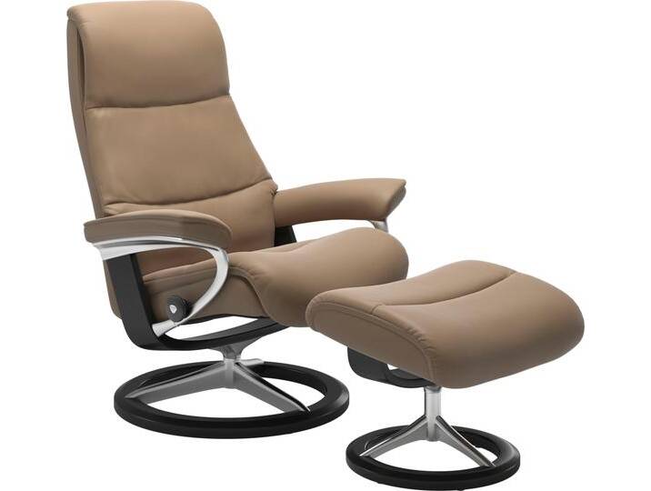 Fußhocker STRESSLESS View , braun (almond paloma), B:57cm H:43cm T:47cm, Leder BATICK: BATICK ist ein leicht korrigiertes, durchgefärbtes und genarbtes Möbelleder, bei dem die meisten Unebenheiten und Spuren in der Regel entfernt wurden., Leder PALOMA: PALOMA ist ein durchgefärbtes Semianilin-Möbelleder mit natürlicher Narbung., ROHLEDER Stoff Q2 FARON: Ein fester zuverlässiger Bouclu00e9 mit einem strukturierten Aussehen und einer komfortablen Oberfläche (100% Polyester im Flor, Grundgewebe: 50% Polyester, 50% Polyacryl), Struktur fein JASMINE (90% Polyester, 10% Baumwolle), Hocker, Fußhocker, mit Signature Base,Gestell Schwarz von Stressless