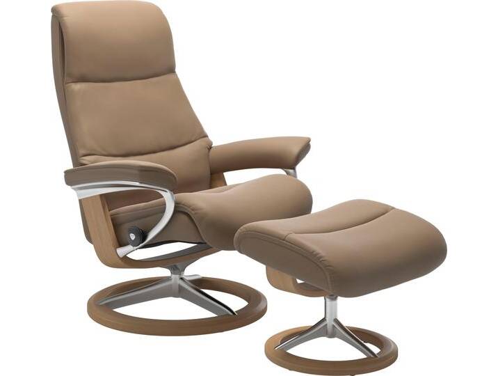 Fußhocker STRESSLESS View , braun (almond paloma), B:57cm H:43cm T:47cm, Leder BATICK: BATICK ist ein leicht korrigiertes, durchgefärbtes und genarbtes Möbelleder, bei dem die meisten Unebenheiten und Spuren in der Regel entfernt wurden., Leder PALOMA: PALOMA ist ein durchgefärbtes Semianilin-Möbelleder mit natürlicher Narbung., ROHLEDER Stoff Q2 FARON: Ein fester zuverlässiger Bouclu00e9 mit einem strukturierten Aussehen und einer komfortablen Oberfläche (100% Polyester im Flor, Grundgewebe: 50% Polyester, 50% Polyacryl), Struktur fein JASMINE (90% Polyester, 10% Baumwolle), Hocker, mit Signature Base,Gestell Eiche von Stressless