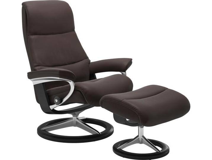 Fußhocker STRESSLESS View , braun (chocolate paloma), B:57cm H:43cm T:47cm, Leder BATICK: BATICK ist ein leicht korrigiertes, durchgefärbtes und genarbtes Möbelleder, bei dem die meisten Unebenheiten und Spuren in der Regel entfernt wurden., Leder PALOMA: PALOMA ist ein durchgefärbtes Semianilin-Möbelleder mit natürlicher Narbung., ROHLEDER Stoff Q2 FARON: Ein fester zuverlässiger Bouclu00e9 mit einem strukturierten Aussehen und einer komfortablen Oberfläche (100% Polyester im Flor, Grundgewebe: 50% Polyester, 50% Polyacryl), Struktur fein JASMINE (90% Polyester, 10% Baumwolle), Hocker, Fußhocker, mit Signature Base,Gestell Schwarz von Stressless