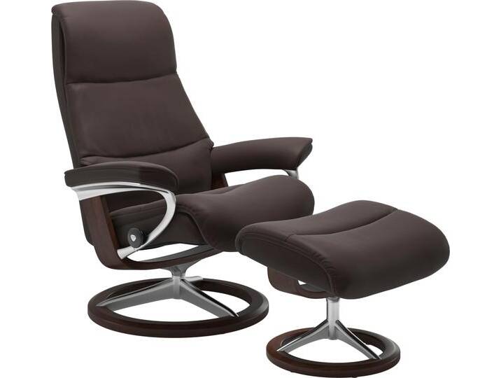 Fußhocker STRESSLESS View , braun (chocolate paloma), B:57cm H:43cm T:47cm, Leder BATICK: BATICK ist ein leicht korrigiertes, durchgefärbtes und genarbtes Möbelleder, bei dem die meisten Unebenheiten und Spuren in der Regel entfernt wurden., Leder PALOMA: PALOMA ist ein durchgefärbtes Semianilin-Möbelleder mit natürlicher Narbung., ROHLEDER Stoff Q2 FARON: Ein fester zuverlässiger Bouclu00e9 mit einem strukturierten Aussehen und einer komfortablen Oberfläche (100% Polyester im Flor, Grundgewebe: 50% Polyester, 50% Polyacryl), Struktur fein JASMINE (90% Polyester, 10% Baumwolle), Hocker, mit Signature Base,Gestell Braun von Stressless