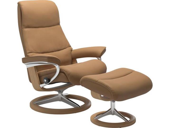 Fußhocker STRESSLESS View , braun (taupe paloma), B:57cm H:43cm T:47cm, Leder BATICK: BATICK ist ein leicht korrigiertes, durchgefärbtes und genarbtes Möbelleder, bei dem die meisten Unebenheiten und Spuren in der Regel entfernt wurden., Leder PALOMA: PALOMA ist ein durchgefärbtes Semianilin-Möbelleder mit natürlicher Narbung., ROHLEDER Stoff Q2 FARON: Ein fester zuverlässiger Bouclu00e9 mit einem strukturierten Aussehen und einer komfortablen Oberfläche (100% Polyester im Flor, Grundgewebe: 50% Polyester, 50% Polyacryl), Struktur fein JASMINE (90% Polyester, 10% Baumwolle), Hocker, mit Signature Base,Gestell Eiche von Stressless