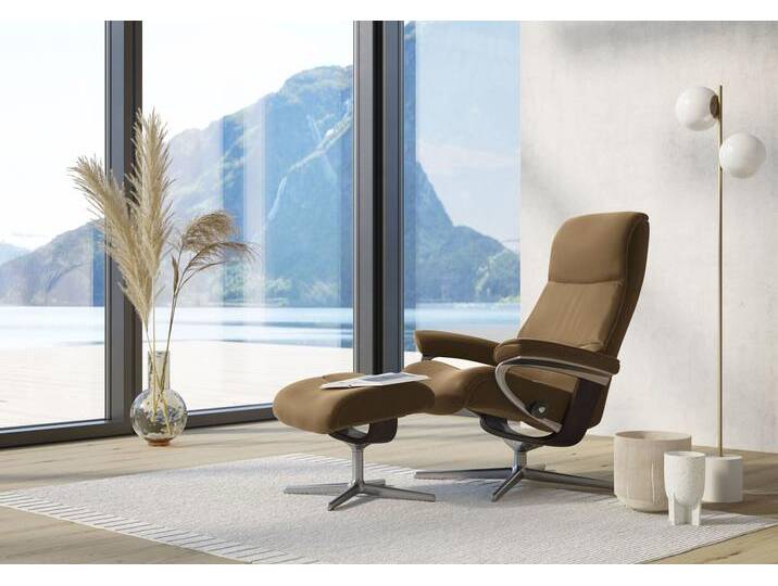 Fußhocker STRESSLESS View , braun (taupe paloma), B:57cm H:43cm T:47cm, Leder PALOMA: PALOMA ist ein durchgefärbtes Semianilin-Möbelleder mit natürlicher Narbung., Hocker, mit Cross Base, Größe S, M & L, Holzakzent Braun von Stressless