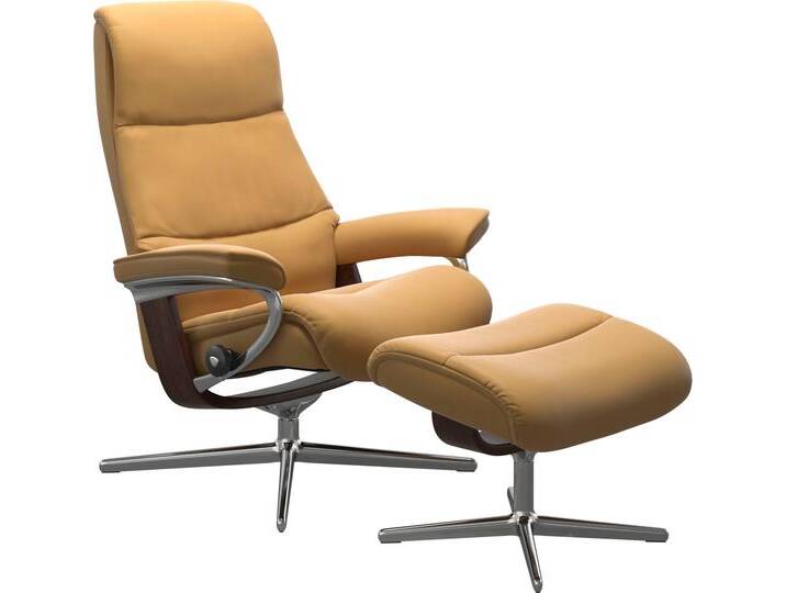 Fußhocker STRESSLESS View , gelb (honey paloma), B:57cm H:43cm T:47cm, Hocker, mit Cross Base, Größe S, M & L, Holzakzent Braun von Stressless