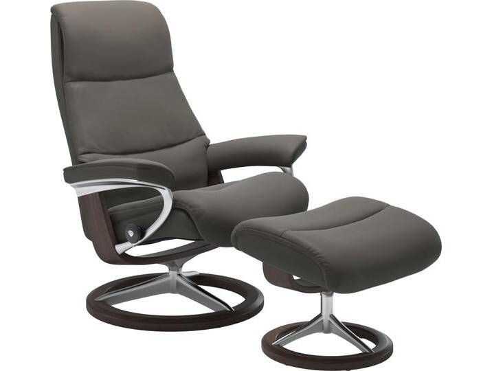 Fußhocker STRESSLESS View , grau (metal grau paloma), B:57cm H:43cm T:47cm, Leder BATICK: BATICK ist ein leicht korrigiertes, durchgefärbtes und genarbtes Möbelleder, bei dem die meisten Unebenheiten und Spuren in der Regel entfernt wurden., Leder PALOMA: PALOMA ist ein durchgefärbtes Semianilin-Möbelleder mit natürlicher Narbung., ROHLEDER Stoff Q2 FARON: Ein fester zuverlässiger Bouclu00e9 mit einem strukturierten Aussehen und einer komfortablen Oberfläche (100% Polyester im Flor, Grundgewebe: 50% Polyester, 50% Polyacryl), Struktur fein JASMINE (90% Polyester, 10% Baumwolle), Hocker, mit Signature Base,Gestell Wenge von Stressless