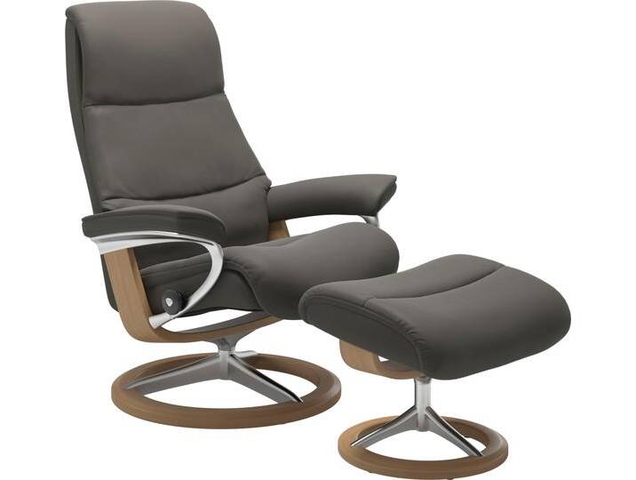 Fußhocker STRESSLESS View , grau (metal grau paloma), B:57cm H:43cm T:47cm, Leder BATICK: BATICK ist ein leicht korrigiertes, durchgefärbtes und genarbtes Möbelleder, bei dem die meisten Unebenheiten und Spuren in der Regel entfernt wurden., Leder PALOMA: PALOMA ist ein durchgefärbtes Semianilin-Möbelleder mit natürlicher Narbung., ROHLEDER Stoff Q2 FARON: Ein fester zuverlässiger Bouclu00e9 mit einem strukturierten Aussehen und einer komfortablen Oberfläche (100% Polyester im Flor, Grundgewebe: 50% Polyester, 50% Polyacryl), Struktur fein JASMINE (90% Polyester, 10% Baumwolle), Hocker, mit Signature Base,Gestell Eiche von Stressless