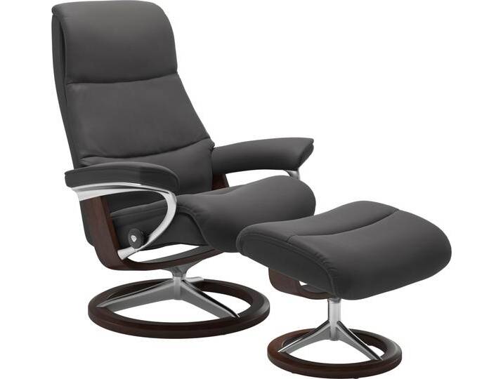 Fußhocker STRESSLESS View , grau (rock paloma), B:57cm H:43cm T:47cm, Leder BATICK: BATICK ist ein leicht korrigiertes, durchgefärbtes und genarbtes Möbelleder, bei dem die meisten Unebenheiten und Spuren in der Regel entfernt wurden., Leder PALOMA: PALOMA ist ein durchgefärbtes Semianilin-Möbelleder mit natürlicher Narbung., ROHLEDER Stoff Q2 FARON: Ein fester zuverlässiger Bouclu00e9 mit einem strukturierten Aussehen und einer komfortablen Oberfläche (100% Polyester im Flor, Grundgewebe: 50% Polyester, 50% Polyacryl), Struktur fein JASMINE (90% Polyester, 10% Baumwolle), Hocker, mit Signature Base,Gestell Braun von Stressless