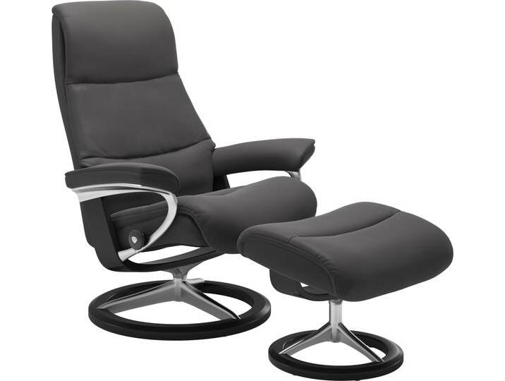 Fußhocker STRESSLESS View , grau (rock paloma), B:57cm H:43cm T:47cm, Leder BATICK: BATICK ist ein leicht korrigiertes, durchgefärbtes und genarbtes Möbelleder, bei dem die meisten Unebenheiten und Spuren in der Regel entfernt wurden., Leder PALOMA: PALOMA ist ein durchgefärbtes Semianilin-Möbelleder mit natürlicher Narbung., ROHLEDER Stoff Q2 FARON: Ein fester zuverlässiger Bouclu00e9 mit einem strukturierten Aussehen und einer komfortablen Oberfläche (100% Polyester im Flor, Grundgewebe: 50% Polyester, 50% Polyacryl), Struktur fein JASMINE (90% Polyester, 10% Baumwolle), Hocker, Fußhocker, mit Signature Base,Gestell Schwarz von Stressless