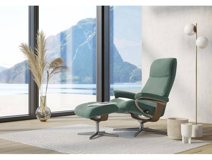 Fußhocker STRESSLESS View , grün (aqua grün paloma), B:57cm H:43cm T:47cm, Leder PALOMA: PALOMA ist ein durchgefärbtes Semianilin-Möbelleder mit natürlicher Narbung., Hocker, mit Cross Base, Größe S, M & L, Holzakzent Eiche von Stressless