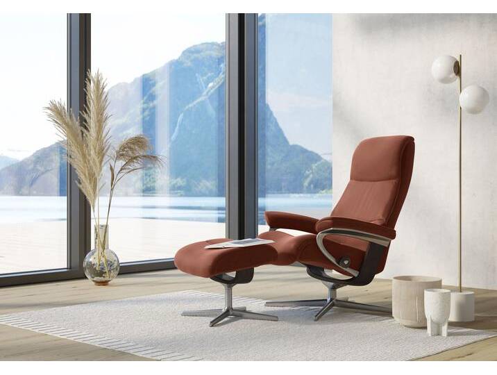 Fußhocker STRESSLESS View , rot (henna paloma), B:57cm H:43cm T:47cm, Leder PALOMA: PALOMA ist ein durchgefärbtes Semianilin-Möbelleder mit natürlicher Narbung., Hocker, mit Cross Base, Größe S, M & L, Holzakzent Braun von Stressless