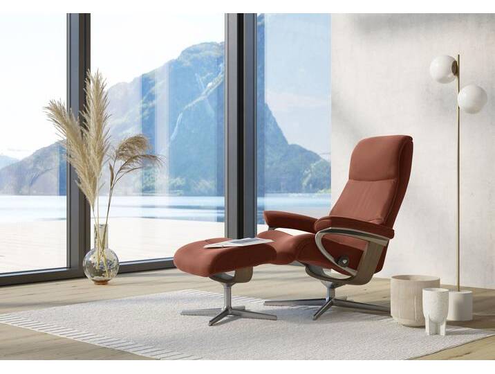 Fußhocker STRESSLESS View , rot (henna paloma), B:57cm H:43cm T:47cm, Leder PALOMA: PALOMA ist ein durchgefärbtes Semianilin-Möbelleder mit natürlicher Narbung., Hocker, mit Cross Base, Größe S, M & L, Holzakzent Eiche von Stressless