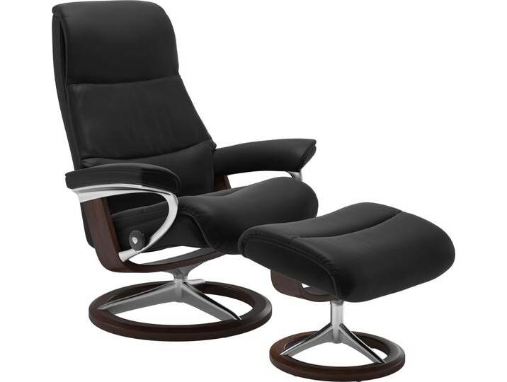 Fußhocker STRESSLESS View , schwarz (schwarz paloma), B:57cm H:43cm T:47cm, Leder BATICK: BATICK ist ein leicht korrigiertes, durchgefärbtes und genarbtes Möbelleder, bei dem die meisten Unebenheiten und Spuren in der Regel entfernt wurden., Leder PALOMA: PALOMA ist ein durchgefärbtes Semianilin-Möbelleder mit natürlicher Narbung., ROHLEDER Stoff Q2 FARON: Ein fester zuverlässiger Bouclu00e9 mit einem strukturierten Aussehen und einer komfortablen Oberfläche (100% Polyester im Flor, Grundgewebe: 50% Polyester, 50% Polyacryl), Struktur fein JASMINE (90% Polyester, 10% Baumwolle), Hocker, mit Signature Base,Gestell Braun von Stressless