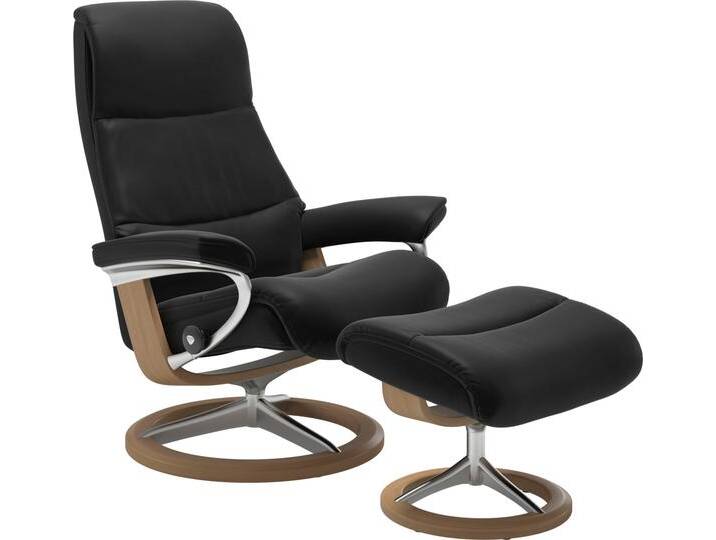Fußhocker STRESSLESS View , schwarz (schwarz paloma), B:57cm H:43cm T:47cm, Leder BATICK: BATICK ist ein leicht korrigiertes, durchgefärbtes und genarbtes Möbelleder, bei dem die meisten Unebenheiten und Spuren in der Regel entfernt wurden., Leder PALOMA: PALOMA ist ein durchgefärbtes Semianilin-Möbelleder mit natürlicher Narbung., ROHLEDER Stoff Q2 FARON: Ein fester zuverlässiger Bouclu00e9 mit einem strukturierten Aussehen und einer komfortablen Oberfläche (100% Polyester im Flor, Grundgewebe: 50% Polyester, 50% Polyacryl), Struktur fein JASMINE (90% Polyester, 10% Baumwolle), Hocker, mit Signature Base,Gestell Eiche von Stressless