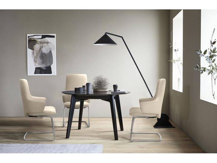 Polsterstuhl STRESSLESS Laurel , beige (cream batick, schwarz matt), B:58cm H:105cm T:60cm, Leder BATICK: BATICK ist ein leicht korrigiertes, durchgefärbtes und genarbtes Möbelleder, bei dem die meisten Unebenheiten und Spuren in der Regel entfernt wurden., Stühle, High Back mit Armlehne, Größe L, mit Beinen aus Stahl in Schwarz matt von Stressless