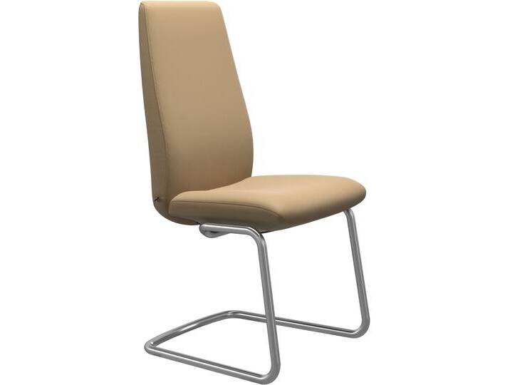 Polsterstuhl STRESSLESS Laurel , beige (sand paloma, chrom glänzend), B:53cm H:105cm T:60cm, Leder PALOMA: PALOMA ist ein durchgefärbtes Semianilin-Möbelleder mit natürlicher Narbung., Stühle, High Back, Größe L, mit Beinen aus Stahl in Chrom glänzend von Stressless