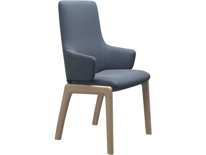 Polsterstuhl STRESSLESS Laurel , blau (sparrow blau paloma, eiche gekalkt), B:58cm H:105cm T:60cm, Leder PALOMA: PALOMA ist ein durchgefärbtes Semianilin-Möbelleder mit natürlicher Narbung., Stühle, High Back mit Armlehne, Größe L, mit abgerundeten Beinen in Eiche von Stressless