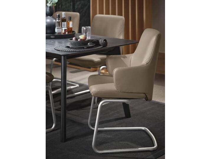 Polsterstuhl STRESSLESS Laurel , braun (almond paloma, chrom matt), B:58cm H:92cm T:60cm, Leder PALOMA: PALOMA ist ein durchgefärbtes Semianilin-Möbelleder mit natürlicher Narbung., Stühle, Low Back mit Armlehne, Größe L, mit Beinen aus Stahl in Chrom matt von Stressless