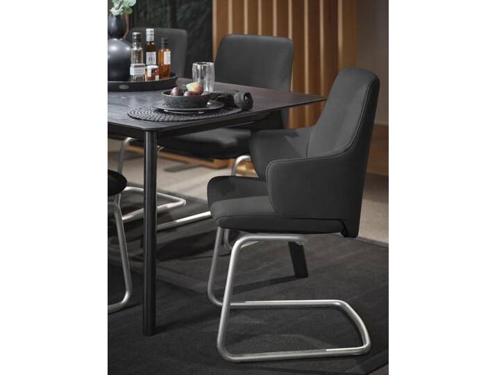 Polsterstuhl STRESSLESS Laurel , grau (charcoal dinamica, schwarz matt), B:58cm H:92cm T:60cm, Microfaser DINAMICA (88% Polyester, 12% Polyurethan), Stühle, Low Back mit Armlehne, Größe L, mit Beinen aus Stahl in Schwarz matt von Stressless