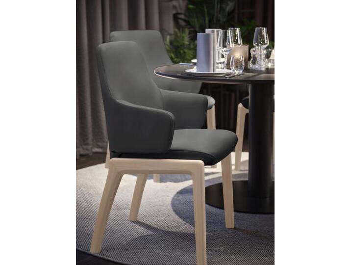 Polsterstuhl STRESSLESS Laurel , grau (rock paloma, schwarz), B:58cm H:92cm T:59cm, Leder PALOMA: PALOMA ist ein durchgefärbtes Semianilin-Möbelleder mit natürlicher Narbung., Stühle, Low Back mit Armlehne, Größe L, mit abgerundeten Beinen in Schwarz von Stressless