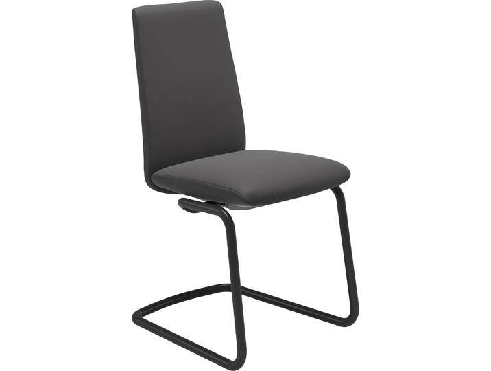 Polsterstuhl STRESSLESS Laurel , grau (rock paloma, schwarz matt), B:53cm H:92cm T:59cm, Leder PALOMA: PALOMA ist ein durchgefärbtes Semianilin-Möbelleder mit natürlicher Narbung., Stühle, Low Back, Größe M, mit Beinen aus Stahl in Schwarz matt von Stressless